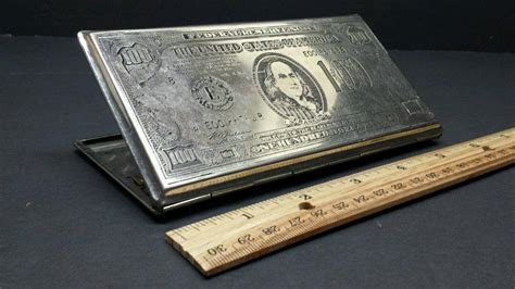 100 dollar bill etched metal box|Wood Box .